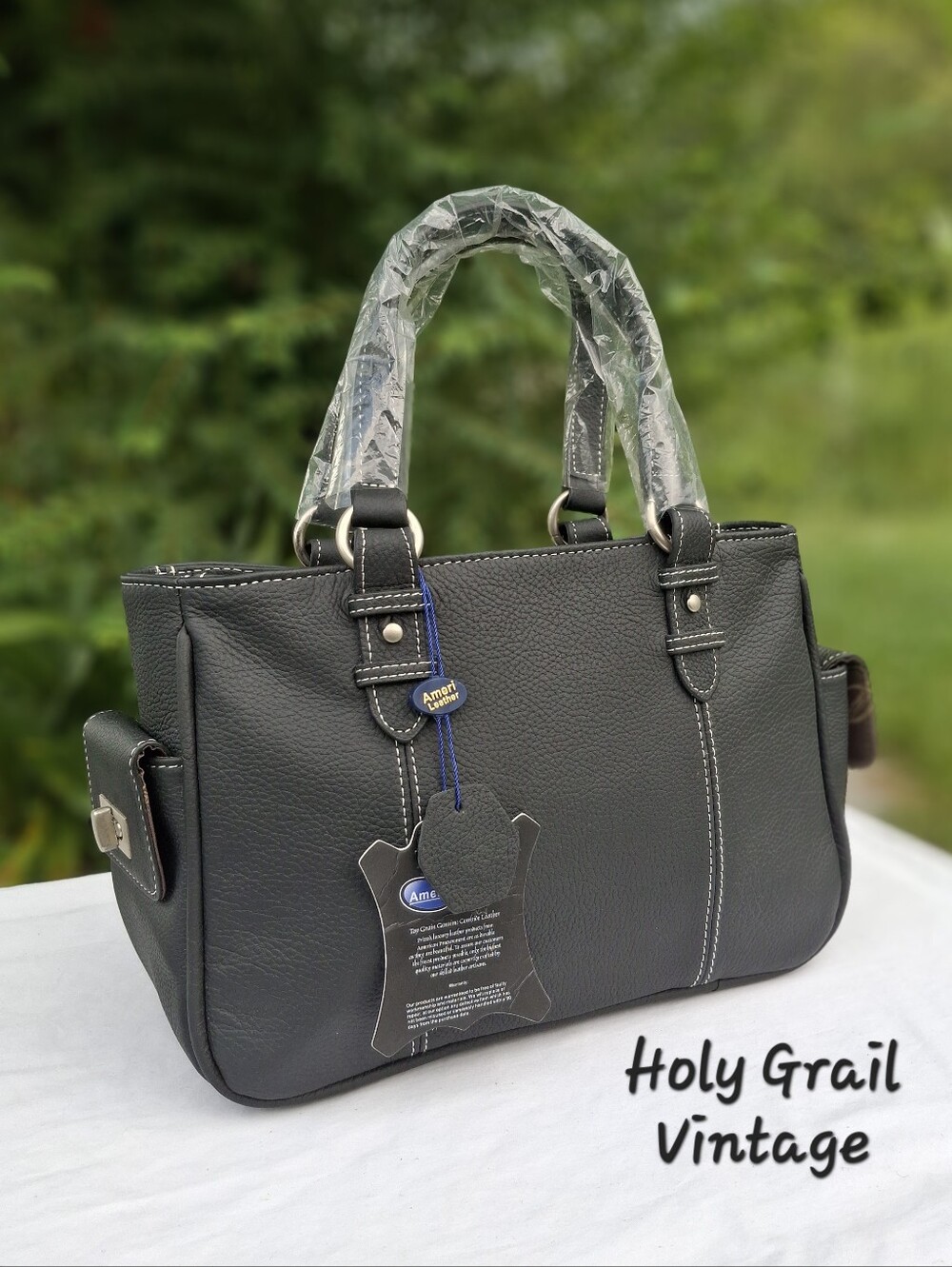 AmeriLeather Sophisticated Black Pebbled Leather Shopper Bag #1831-045